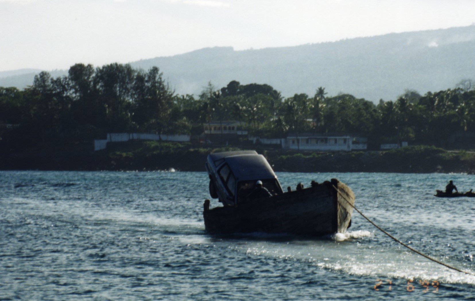 Car being transported at Comoros