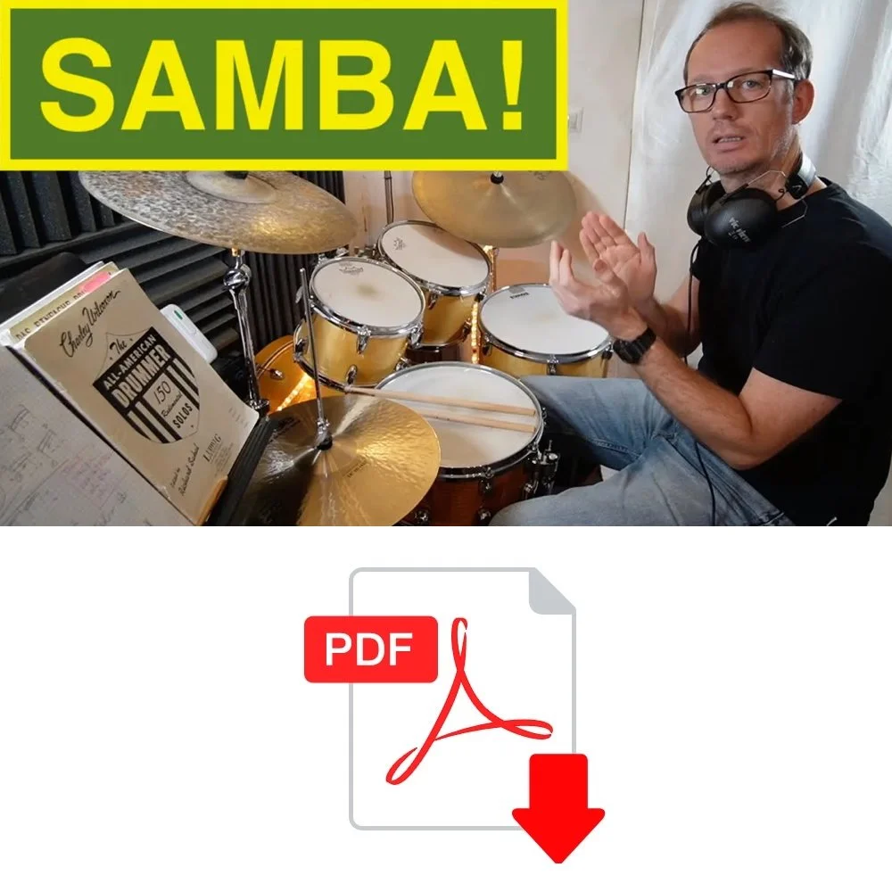 PDF für das YouTube Video "Samba am Schlagzeug für Anfänger und Fortgeschrittene"
