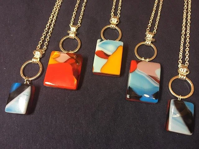 Take a look at the &ldquo;Mod Squad&rdquo; Series of #fusedglass Necklaces from @lubianistudios  #fusedglass #glass #art #jewelry #necklace #midcenturymodern #midcentury #mod #silver #artistsoninstagram #handmadejewelry #handmade #artisan #hustle #gi