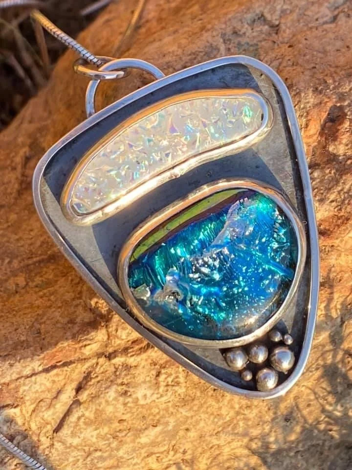 "Fused Glass and Sterling Silver Pendant"