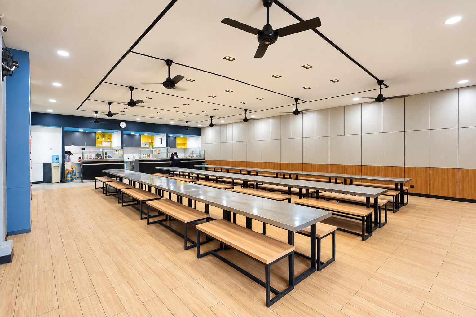 Modern Cafeteria with Communal Tables.png
