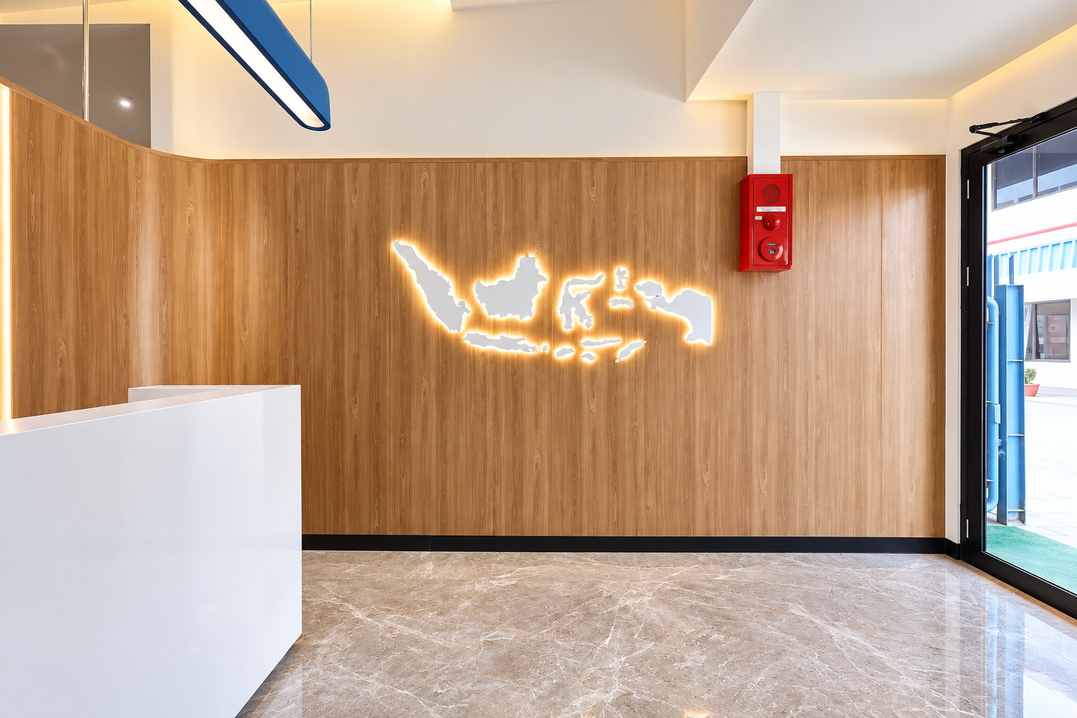 Modern Reception with Illuminated Indonesia Map.png