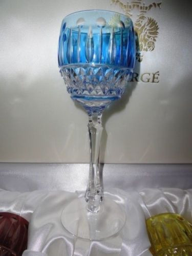 FABERGE XENIA IMPERIAL CRANBERRY CASED CUT TO CLEAR CRYSTAL WINE GOBLET SIGNED 