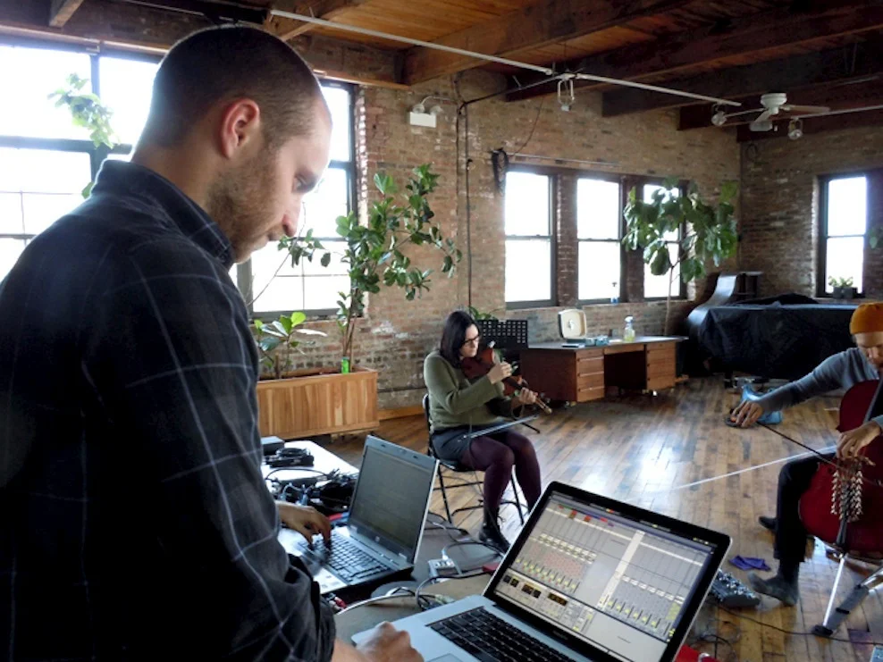 ICElab composer Dan Dehaan works the Ableton Live mixing board for Sound Room prototyping.