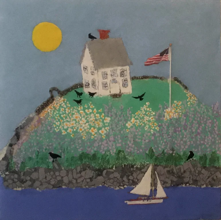 Diane_linscot_House_Stories-Castine-Spring-With Blackbirds_30x30_encausticoncanvas.jpg
