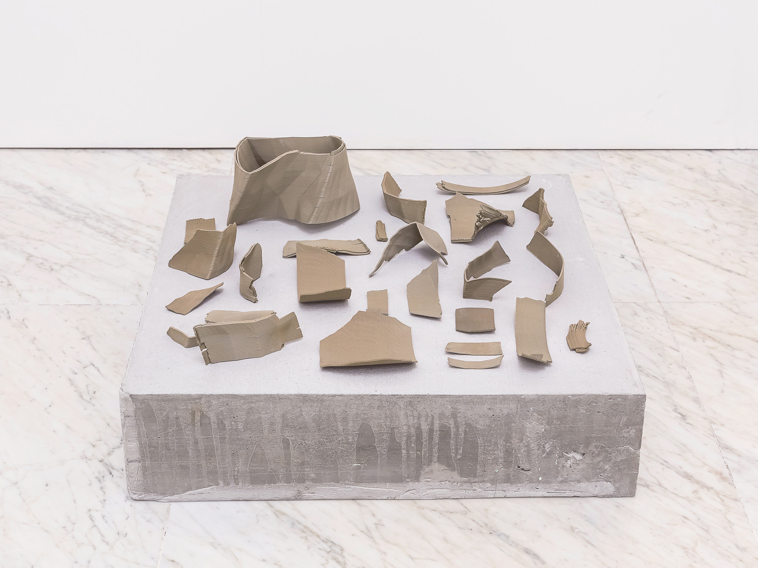   Excavata , 3D printed earthenware, concrete and calcium carbonate plinth, 60x60x40cm, Carrara 2016 