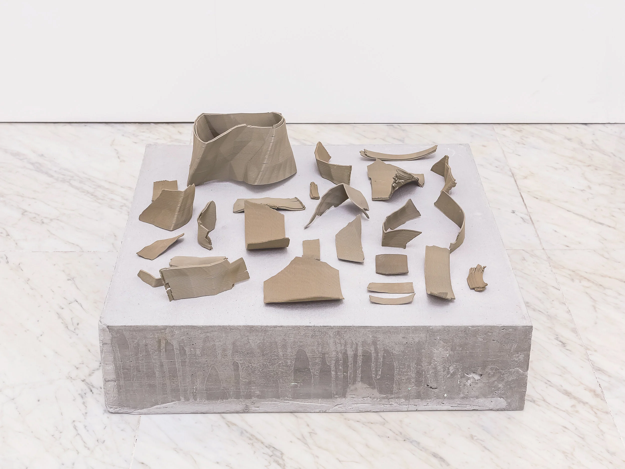 Excavata , 3D printed earthenware, concrete and calcium carbonate plinth, (on-line archeological archive) 60x60x40cm, Carrara 2016