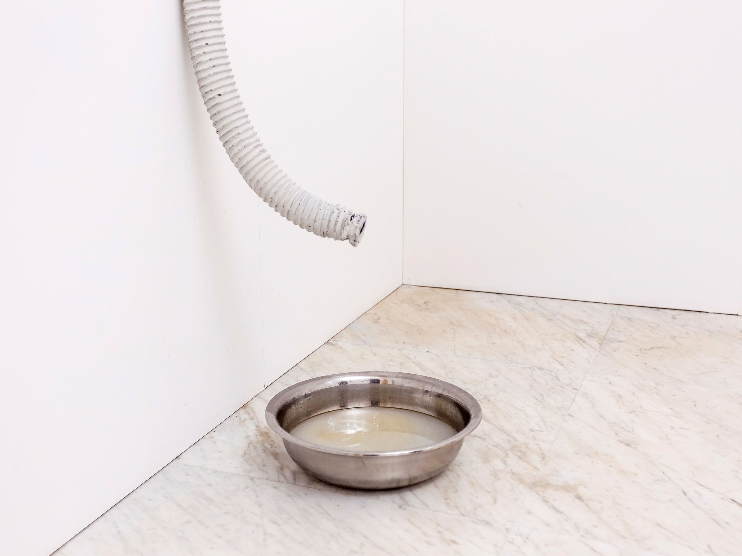   Excavata , Calcium carbonate and concrete pipe, lubricant oil, metal basin, 180x15x15cm - Carrara 2016 