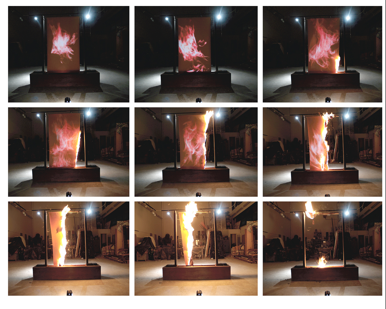   LineaTerraNeutro  - video projection, iron structure, fire - StudioSuperficie project 