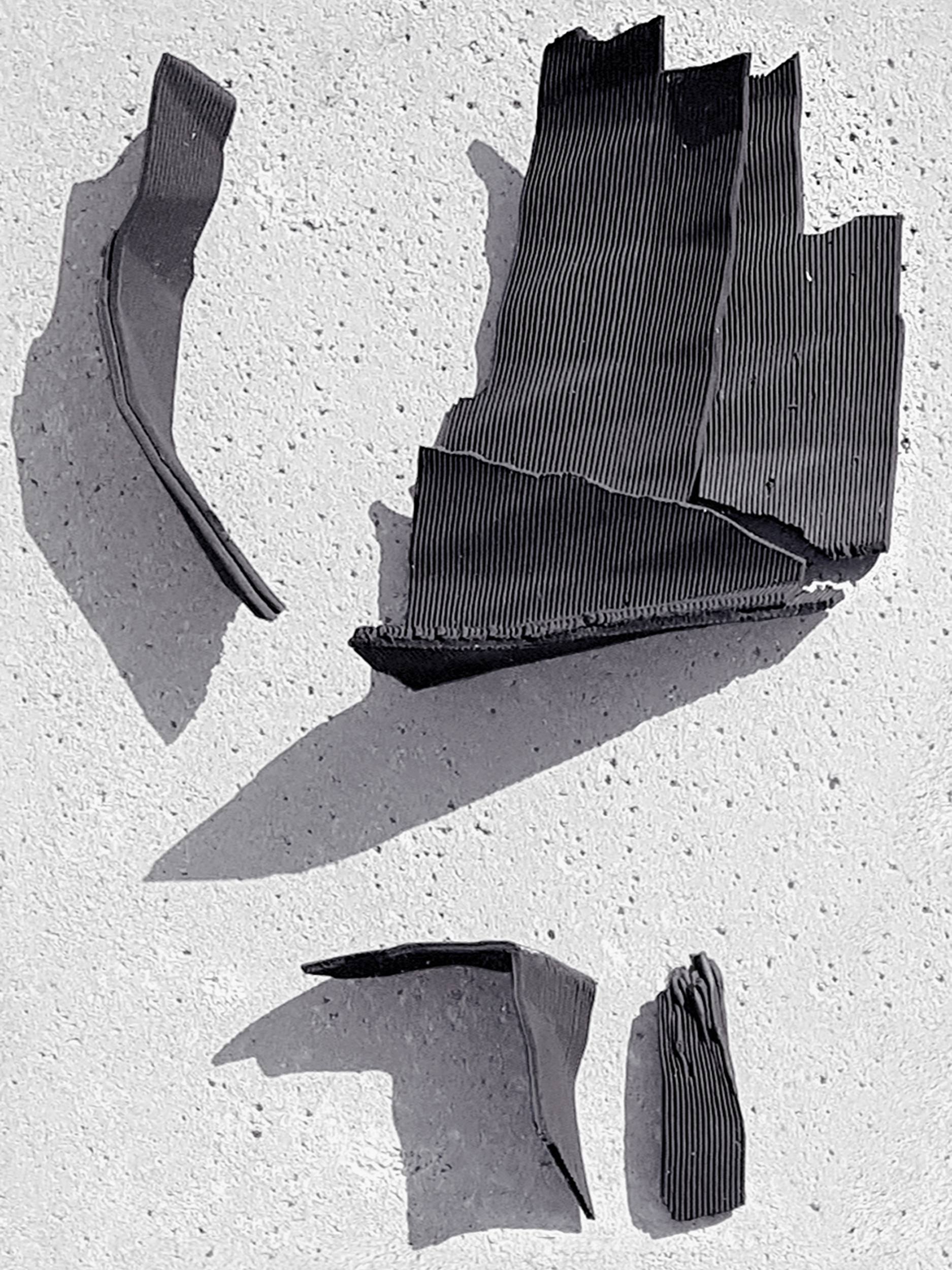   Cloud  /native , “Bucchero” on 3D printed ceramic fragments, cement 