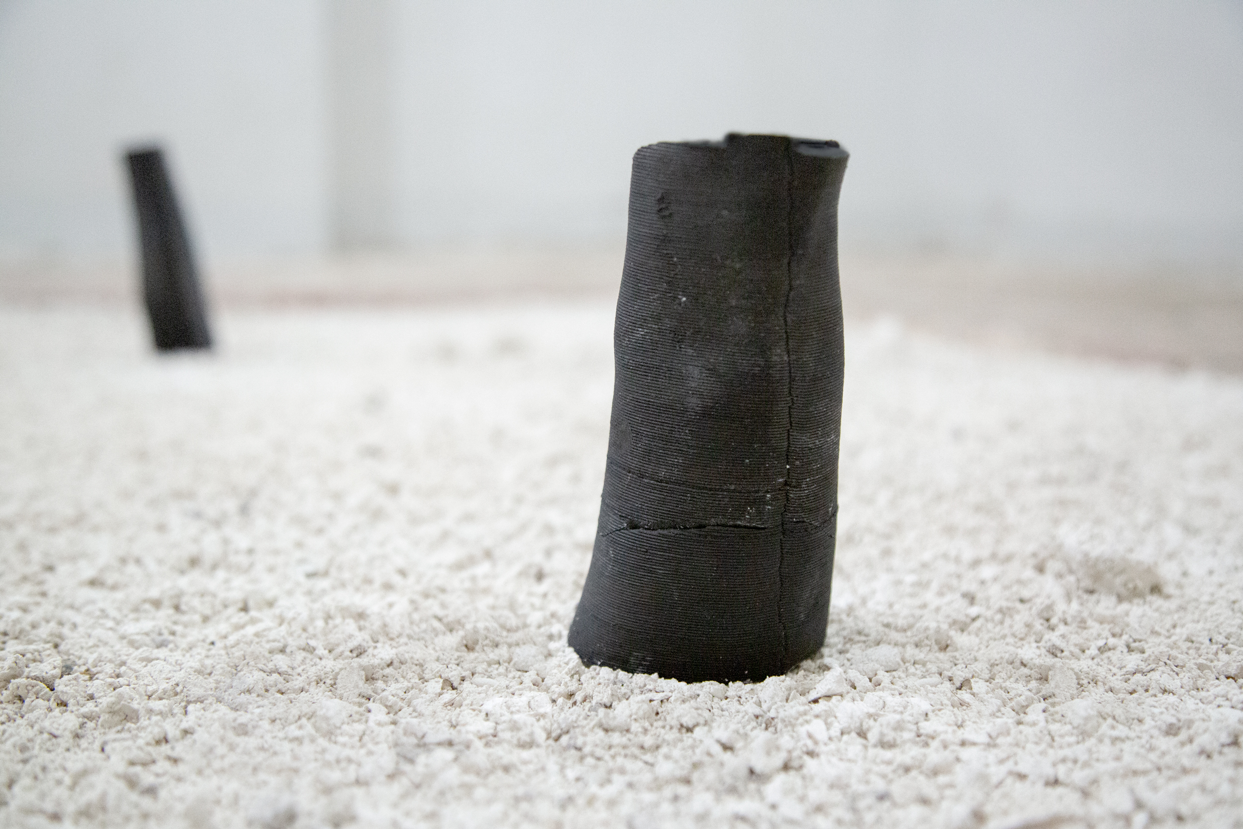   il chiaritoio,  bucchero etrusco on 3D printed ceramic, travertine dust, sprouts 