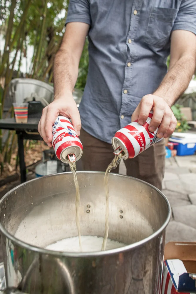 A case of cheap beer makes for a tasty boil.