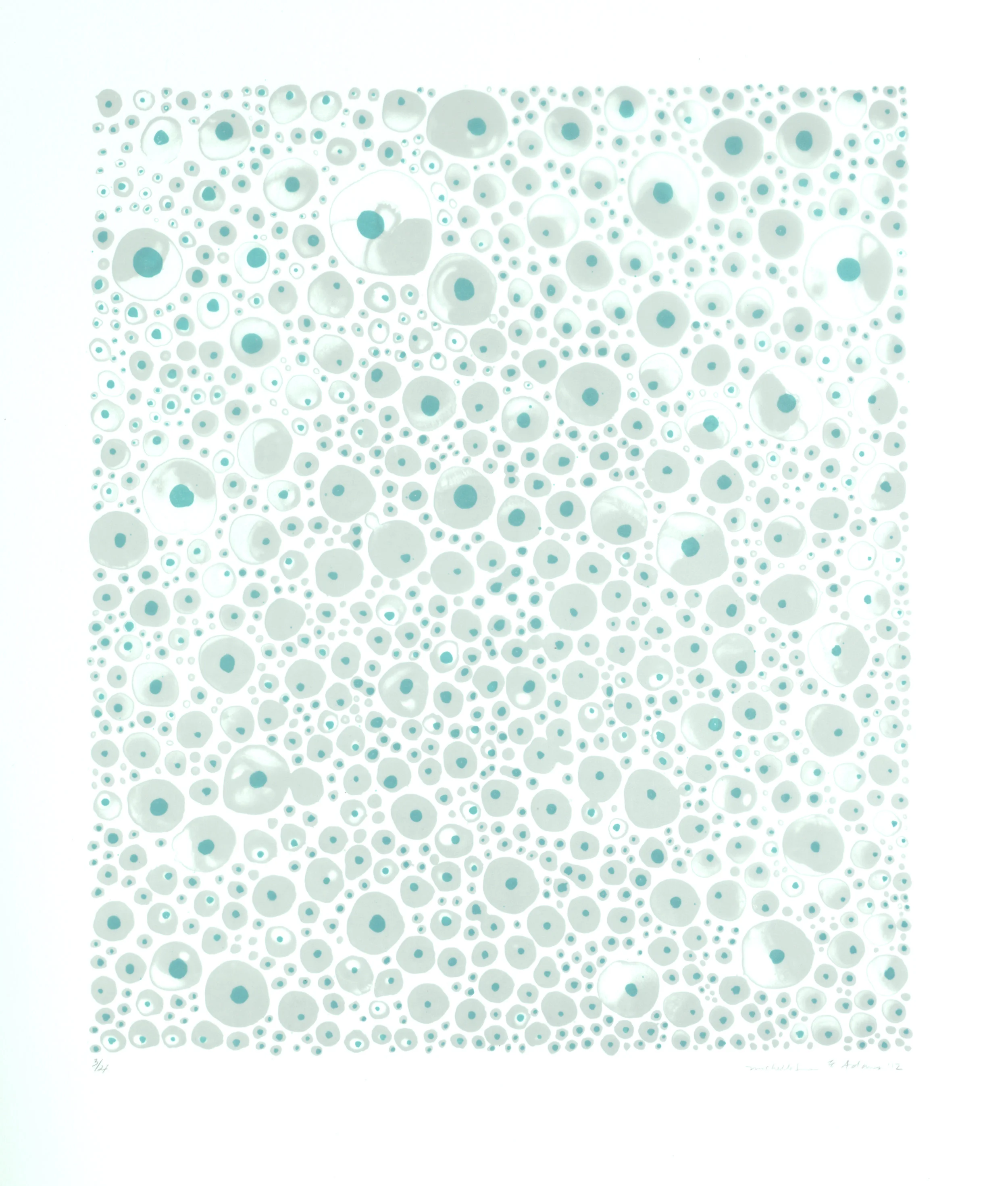 Aggregations, 2012, two color lithograph on vellum, 20” x 18”