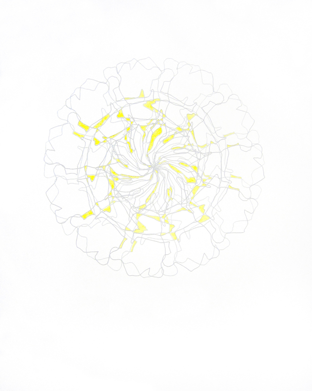 Wrestle (grandma’s yellow wheel) 15” x 20”, three color lithograph, 2012