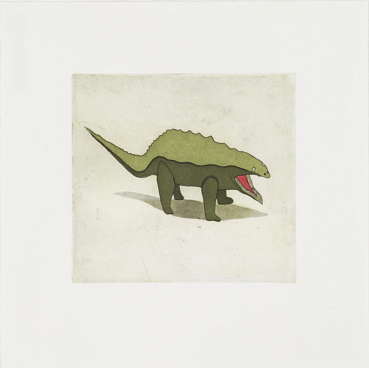 Dino , Three color etching with aquatint, 6” x 6”, 2014