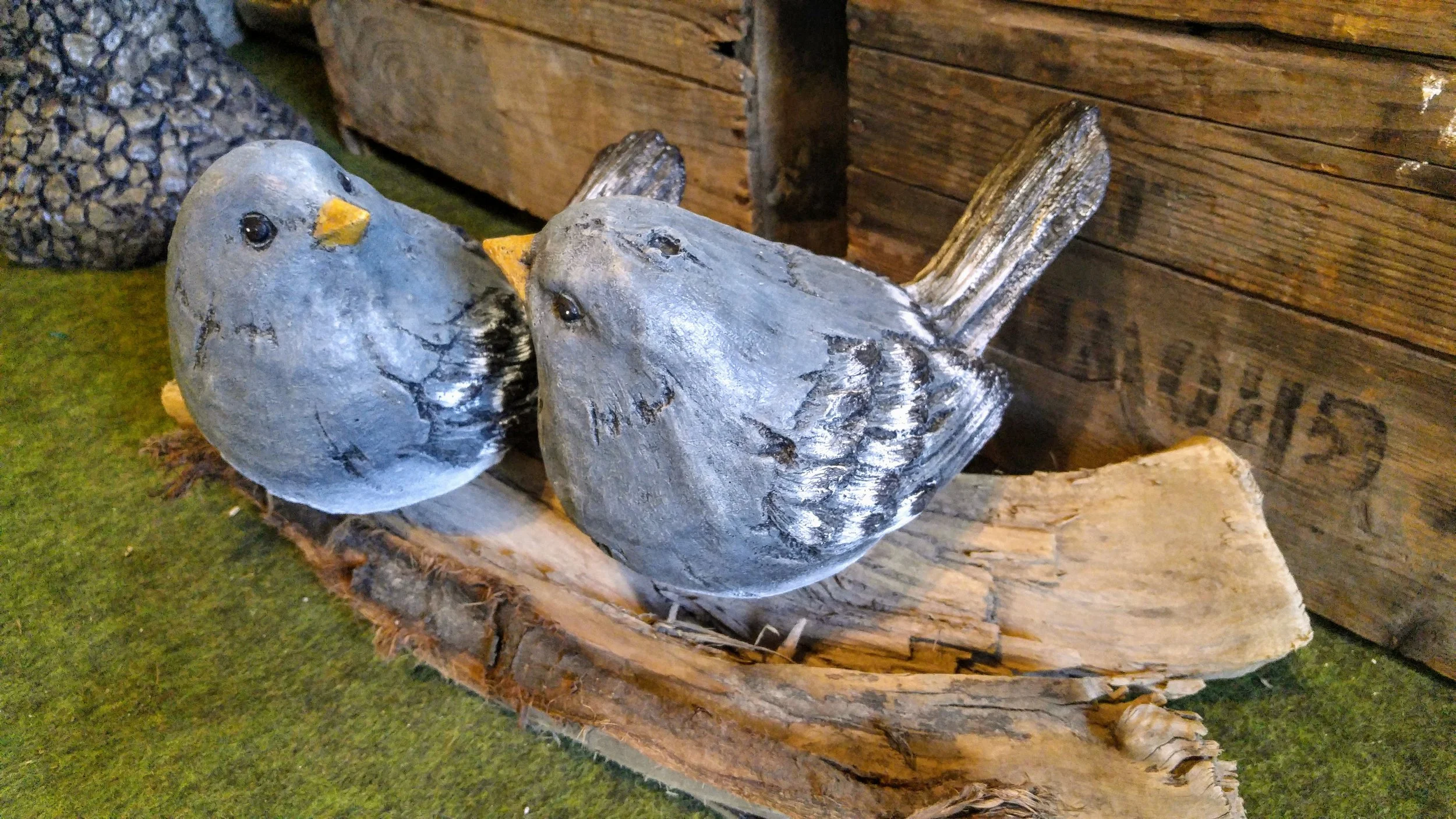 Two Fat birds on driftwood - $65