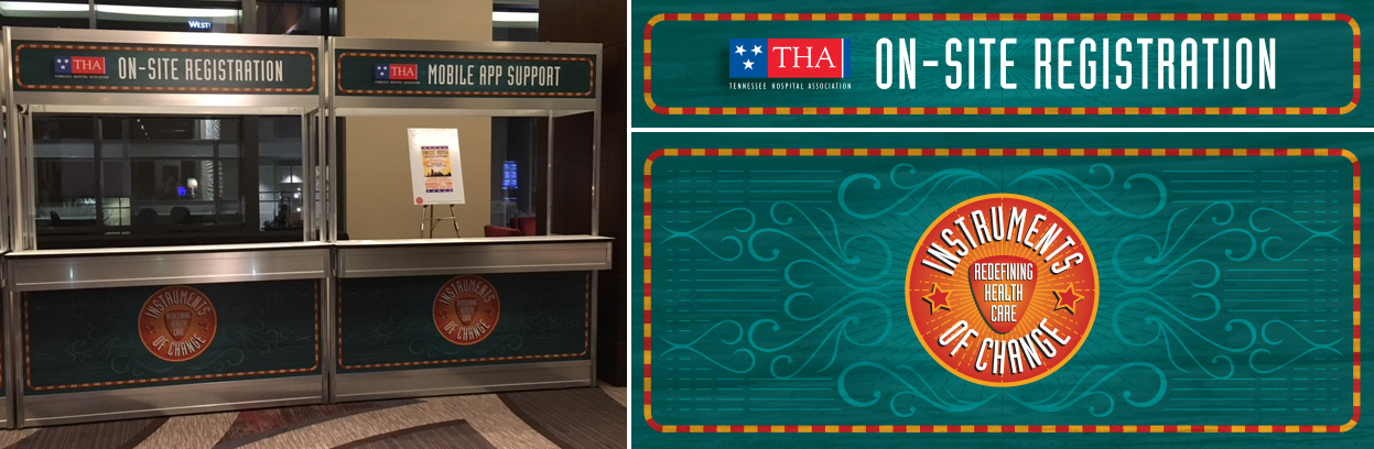 THA – Tennessee Hospital Association needed booth graphics to match all their marketing materials for their annual meeting in order to help attendees easily know where to go.