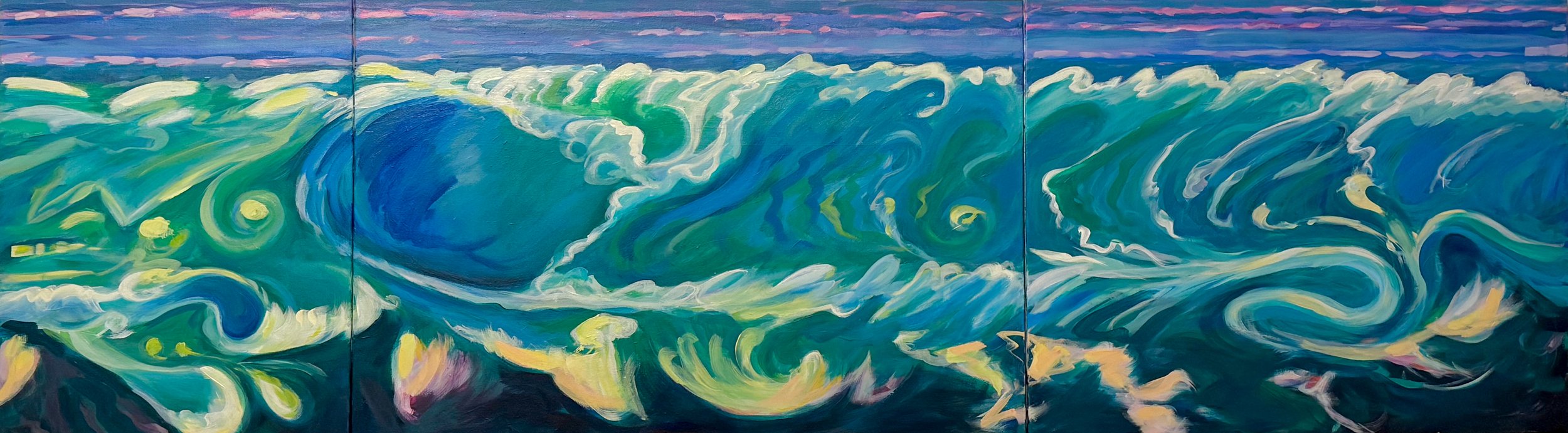 Saturn Wave, Acrylic on 3 canvases, 24" x 72"