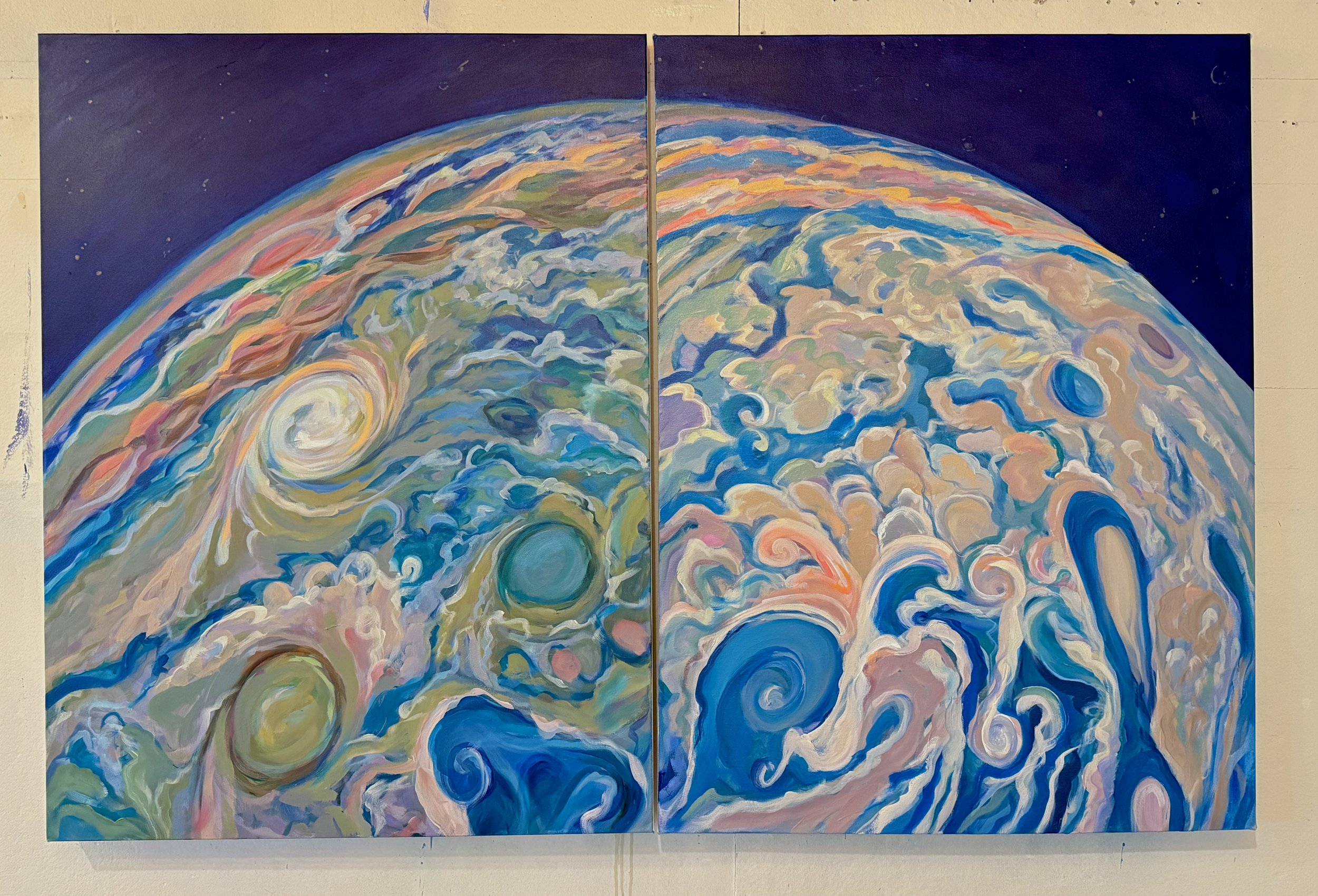 Jupiter, two canvases, acrylic on canvas
Each canvas is 30" x 40"