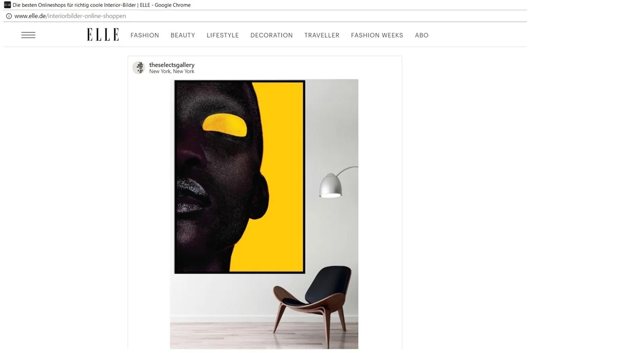 Wall Art: Das sind die besten Onlineshops für richtig coole Interior-Bilder More and more people are concerned with sustainability and a more aware approach to our environment. Few have in this context probably ever wondered what actually happens to pictures of fashion shoots after being selected and published by a magazine. Marie Audier D'Alessandris racked her brain for years before deciding to breathe new life into the high-end photography: The Selects Gallery came out. Instead of lying in the magazine archives unused, the works of world-class photographers are now available as art prints and beautify every home, guaranteed! More on http://www.elle.de/interiorbilder-online-shoppen