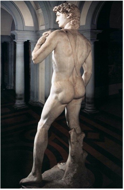 Michelangelo, David (reverse view), 1501-1504, Marble, Galleria dell ‘Accademia, Florence, Italy
