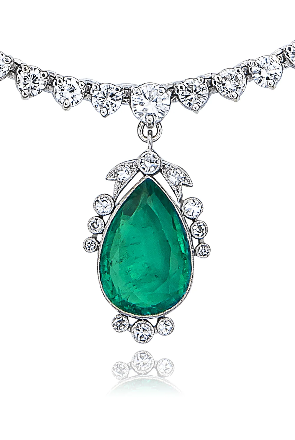 Large Emerald Edwardian Diamond Pendant
