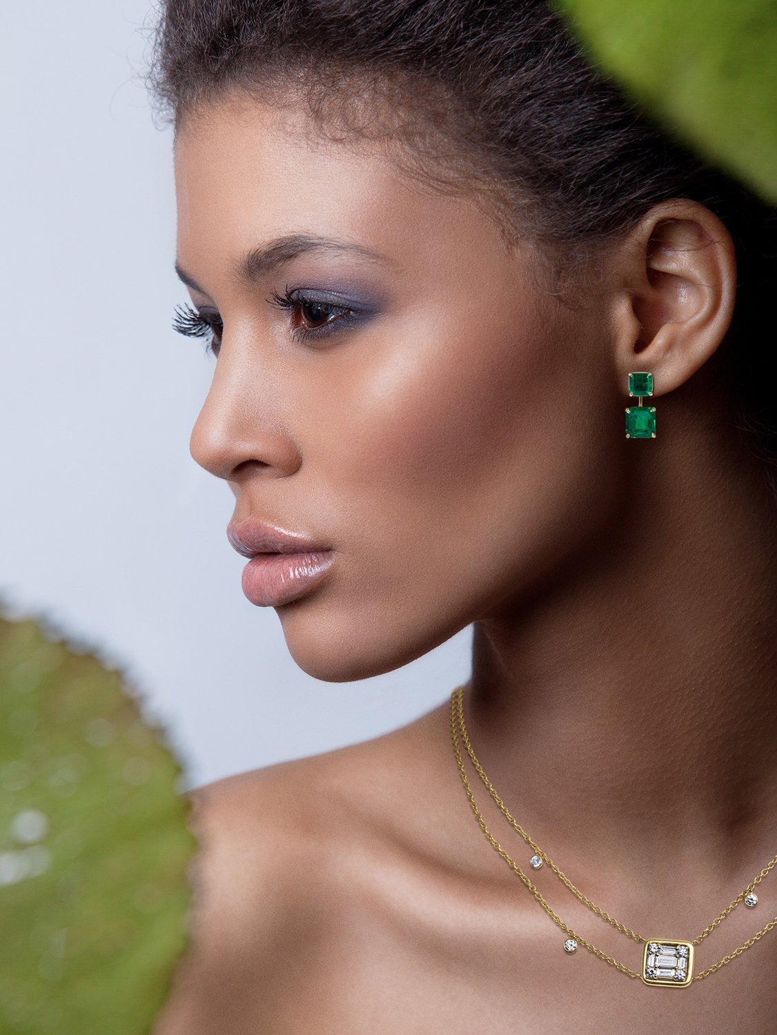 Medina Large Stud Earrings Silver Colombian Emerald