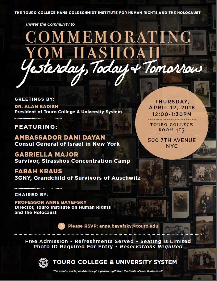Touro College - Yom Hashoah Commemoration with 3GNY Board Member
