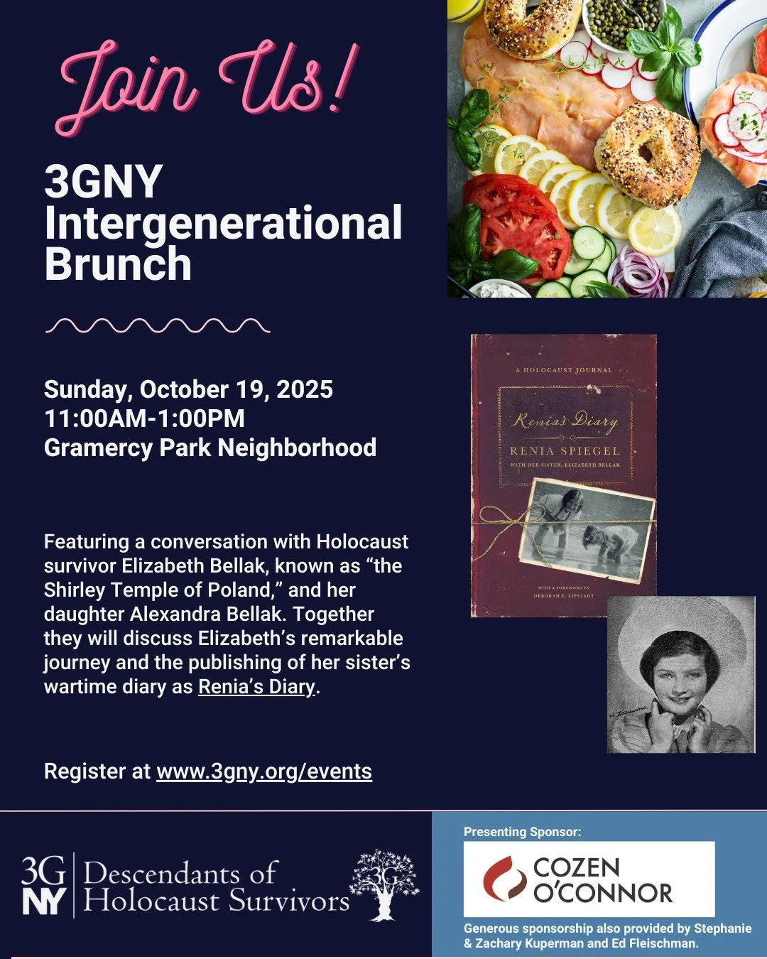 🥐Join us for 3GNY&rsquo;s Annual Intergenerational Brunch on Oct 19 in NYC!

👉Reserve your seats today at link in bio - LIMITED SPACES AVAILABLE

This year we are honored to welcome Holocaust survivor Elizabeth Bellak and her daughter Alexandra Bel