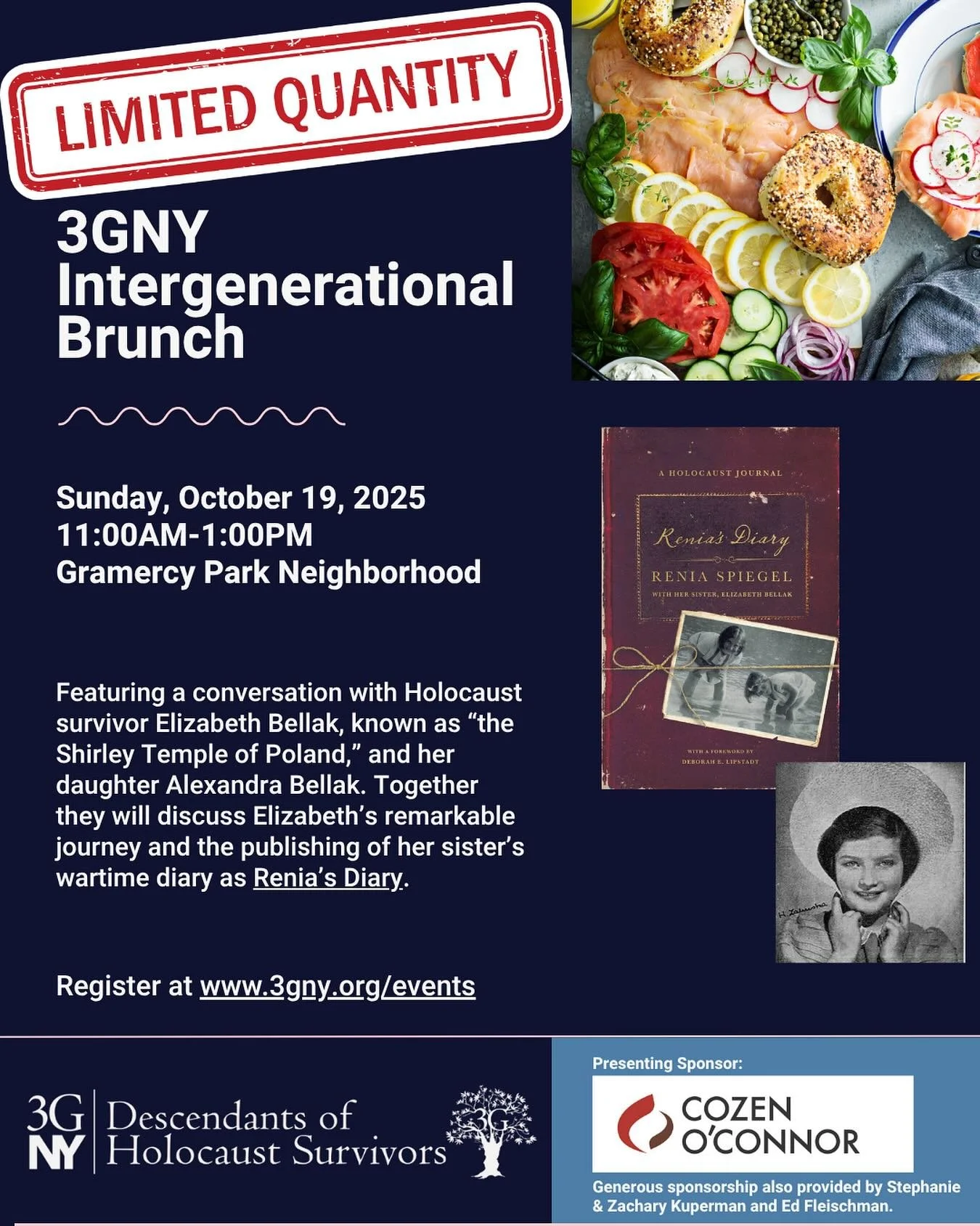 Tickets are going fast! Reserve your seat today while supplies last. See link in bio or 3GNY.org/events

Join us for 3GNY&rsquo;s Annual Intergenerational Brunch on Oct 19 in NYC. This year we are honored to welcome Holocaust survivor Elizabeth Bella