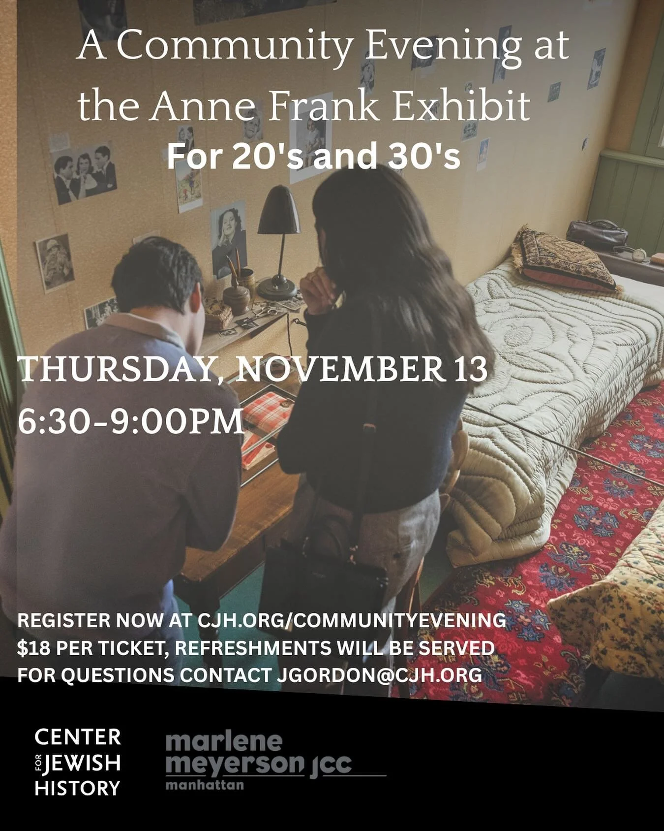 Click the link in our bio for a special code for our 3GNY community to attend this wonderful program being hosted by @centerforjewishhistory and @mm_jccmanhattan! If you have not yet seen the Anne Frank Exhibition, want a chance to see it again, or j