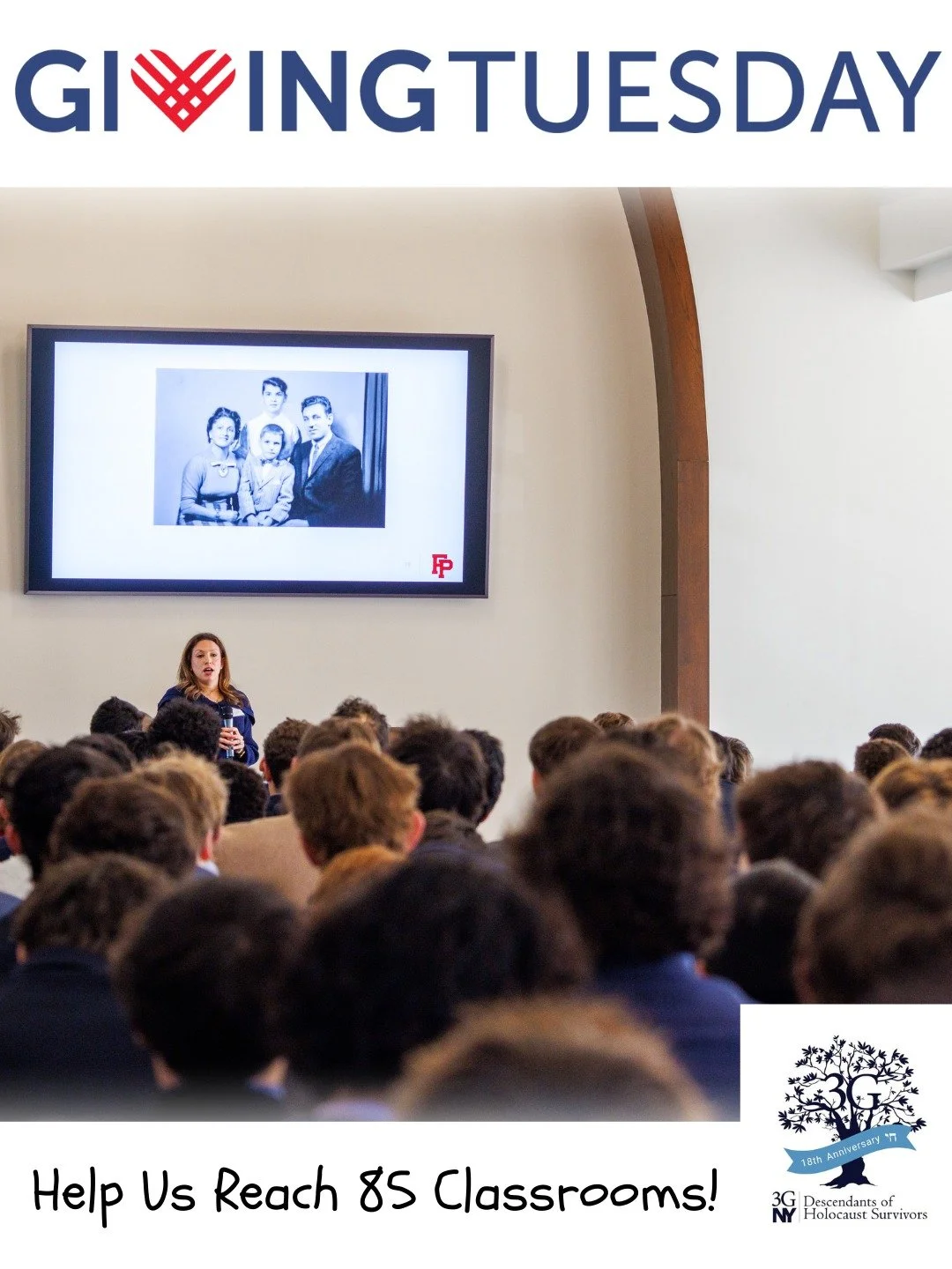 Tomorrow is Giving Tuesday - beat the rush and donate now at link in bio! 

We&rsquo;re launching a bold goal: funding 85 new classroom presentations so that more students hear our grandparents&rsquo; Holocaust stories firsthand.

Every presentation 