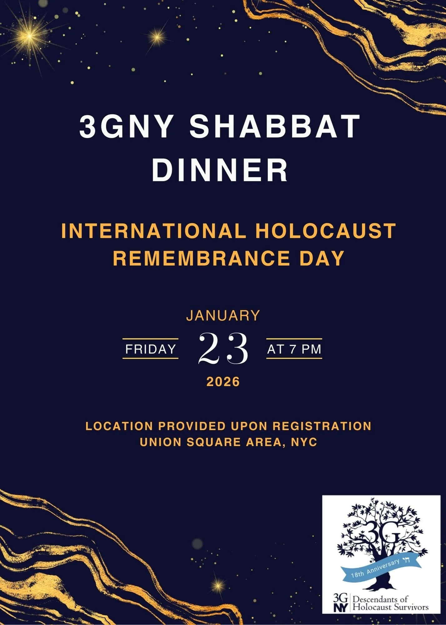 3GNY Shabbat Dinner | International Holocaust Remembrance Day 2026
