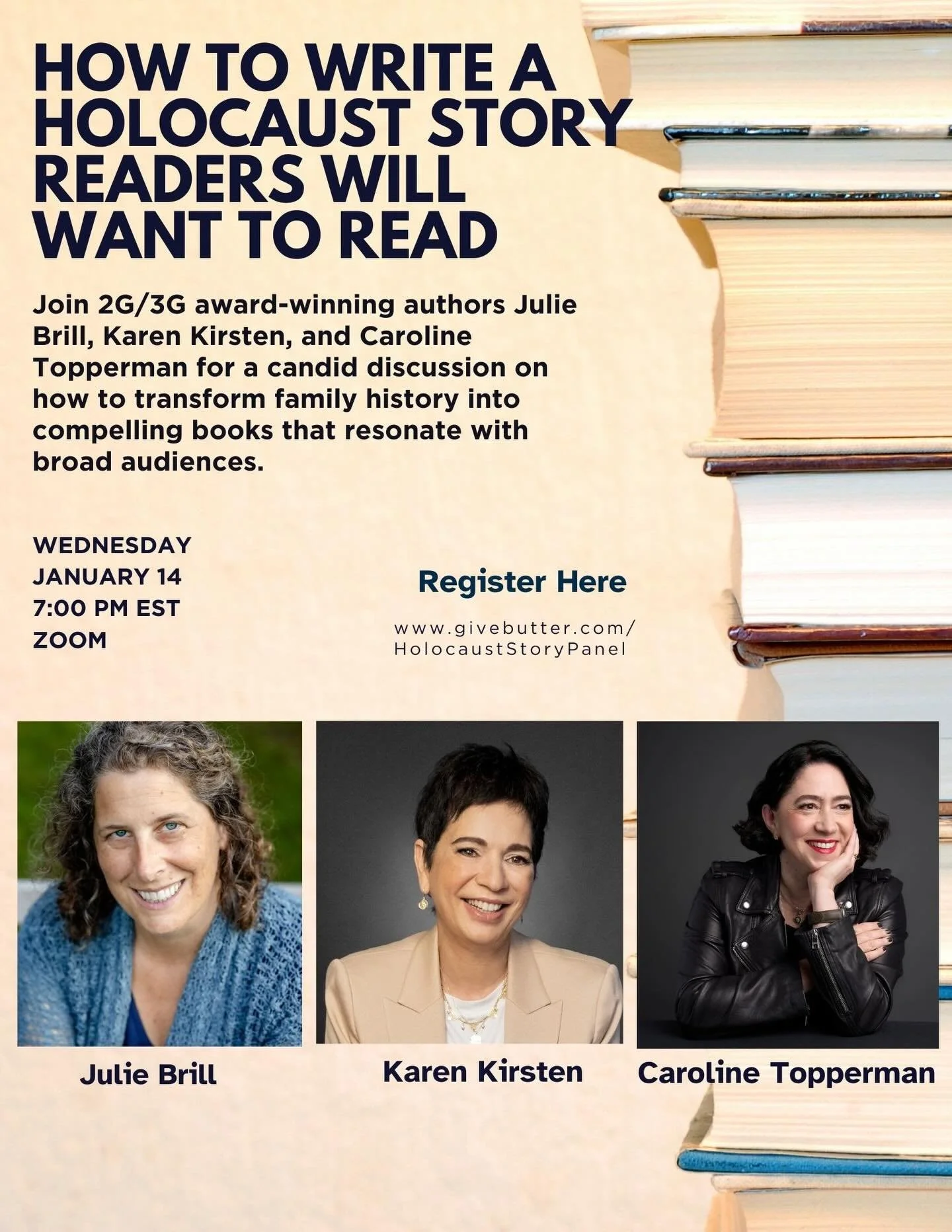 You&rsquo;ve done the research and told your family&rsquo;s stories in classrooms&mdash;now what? Join 2G/3G award-winning authors @juliesbrill @karenkirstenauthor @carolinetopperman for a candid discussion on how to transform family history into com