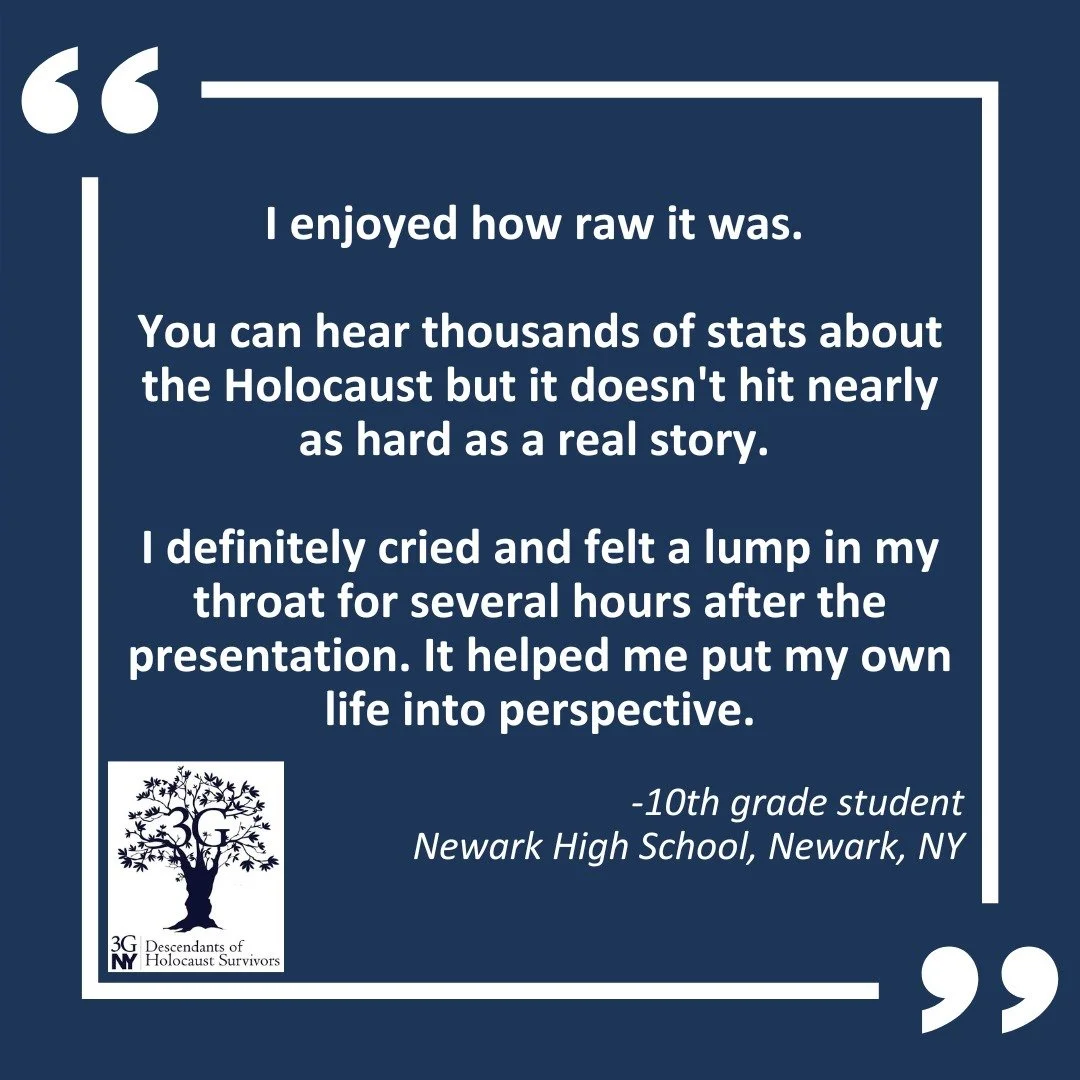 Our WEDU speakers humanize the Holocaust and make a lasting impact. 

Invite a speaker to your school, workplace, or community group by clicking the link in our bio or emailing weduscheduling@3gnewyork.org.

#HolocaustEducation #NeverForget #teachemp