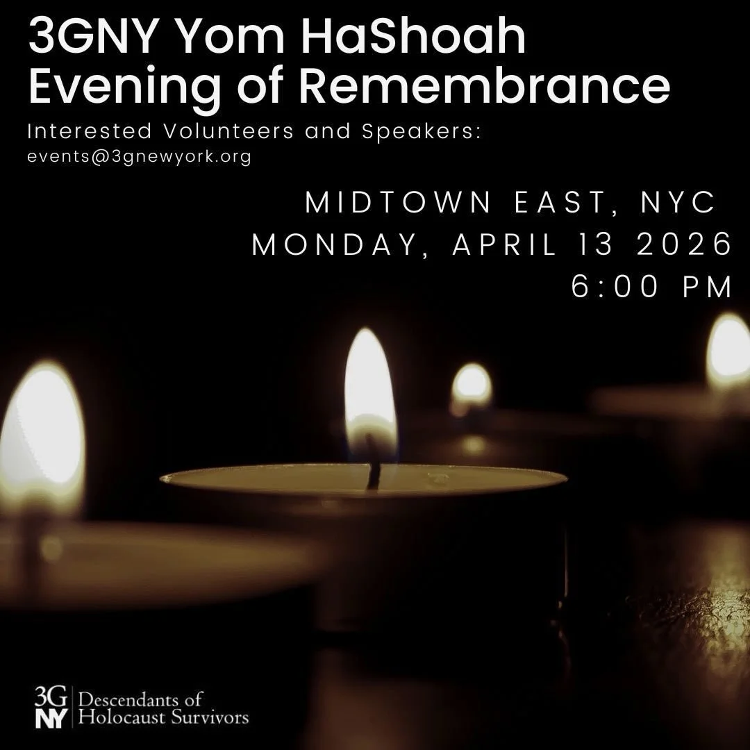 Join us in community on Monday, April 13th for our Annual Yom HaShoah Commemoration. Doors open af 6PM.
This ceremony will be participatory as we honor, reflect, and remember our grandparents and those we lost during the Shoah. 

Our ceremony will be