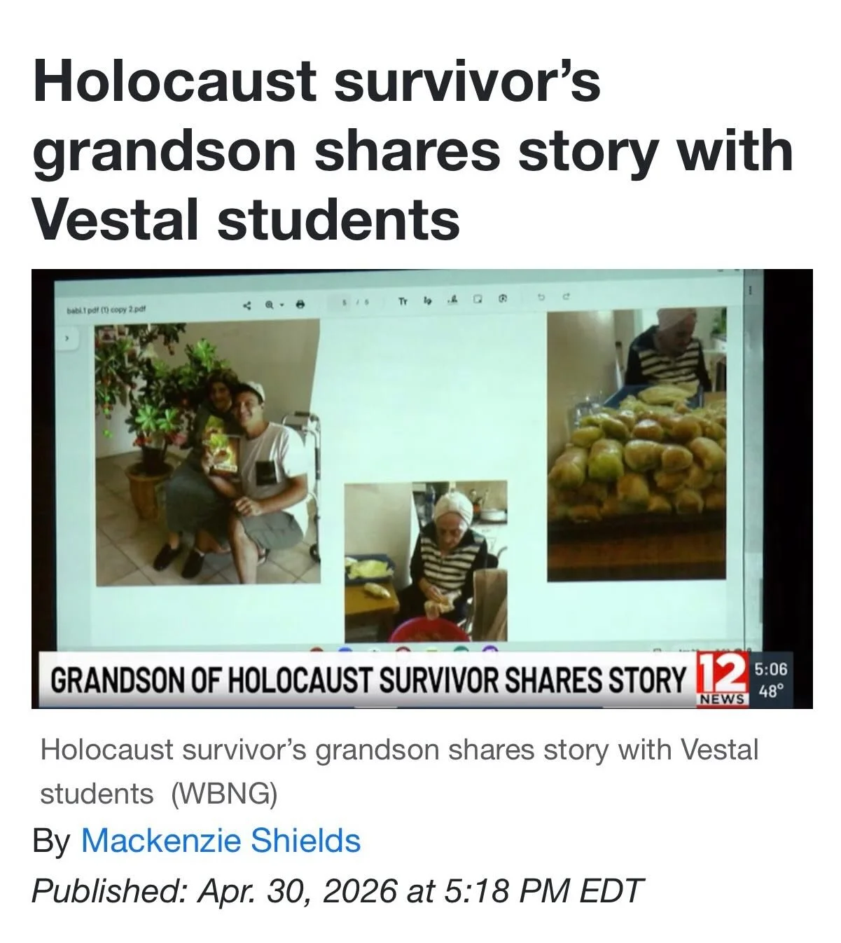 8th grade students at Vestal Middle School recently heard a powerful story of survival, strength, and legacy from 3GNY speaker Dillon Horowitz.

Thanks to @vestalcentralsd for ensuring that students engage with difficult history through personal test