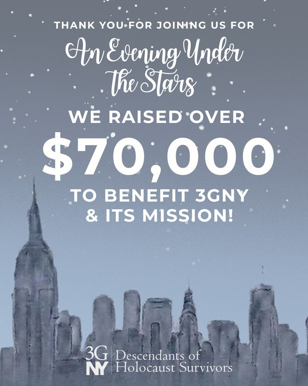 ✨What a night✨ 

On Tuesday, August 4th, 3GNY was delighted to welcome 200 guests to the Moise Safra Center on the Upper East Side for our 2nd Annual Evening Under the Stars Summer Benefit.

We were proud to honor Leora Klein, co-founder of 3GNY and 