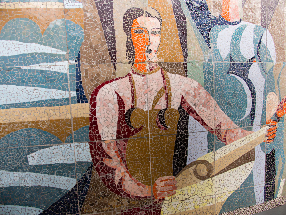   Soviet-era mosaics in a large mural in Tbilisi  