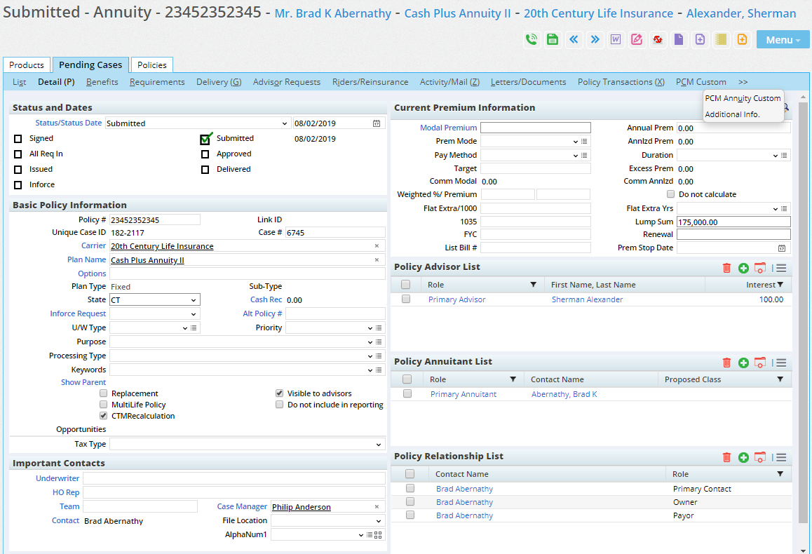 SmartCaseManager The SmartOffice module that can receive applications from AnnuityNet for review by the back office. Staff can track advisor licensing and contracting, underwriting requirements, and more.