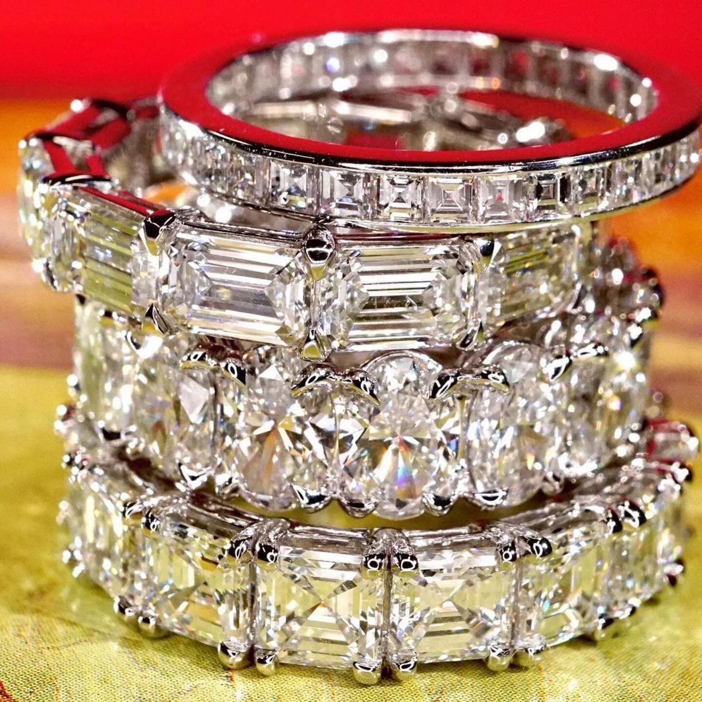 Repost @simonardem.nyc 
・・・ From top to bottom: Carr&eacute; cut diamond eternity band. Emerald cut diamonds in East West setting style. Oval cut diamond eternity band. Asscher cut eternity band.  #SimonArdem #naturaldiamonds #giacertified #giacertif