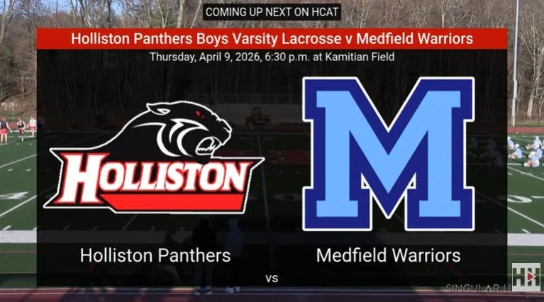 The Holliston Panthers Boys Varsity Lacrosse v Medfield Warriors at Kamitian Field on Thursday, April 9, 2026.
https://youtube.com/live/s8H9Ymcg5QI
