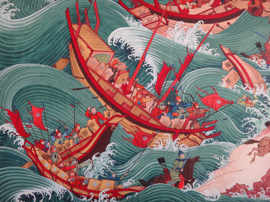 Kublai Khan and his men at sea