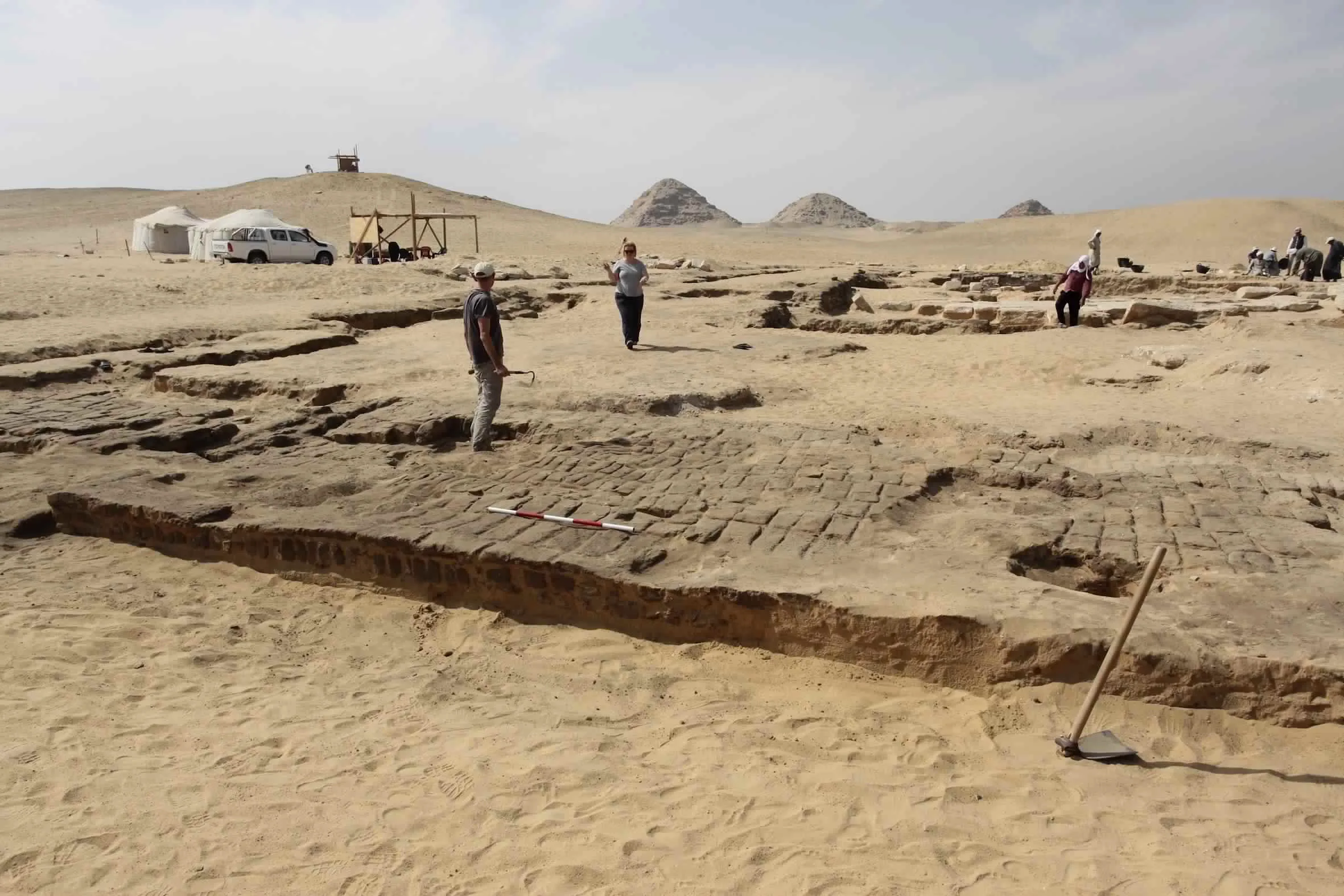 This undated photo released by the Egyptian Ministry of Antiquities shows the remains of a recently discovered temple for King Ramses II, in Abusir, southwest of Cairo. The temple may shed light on the life of the pharaoh of the 19th Dynasty, over 3…
