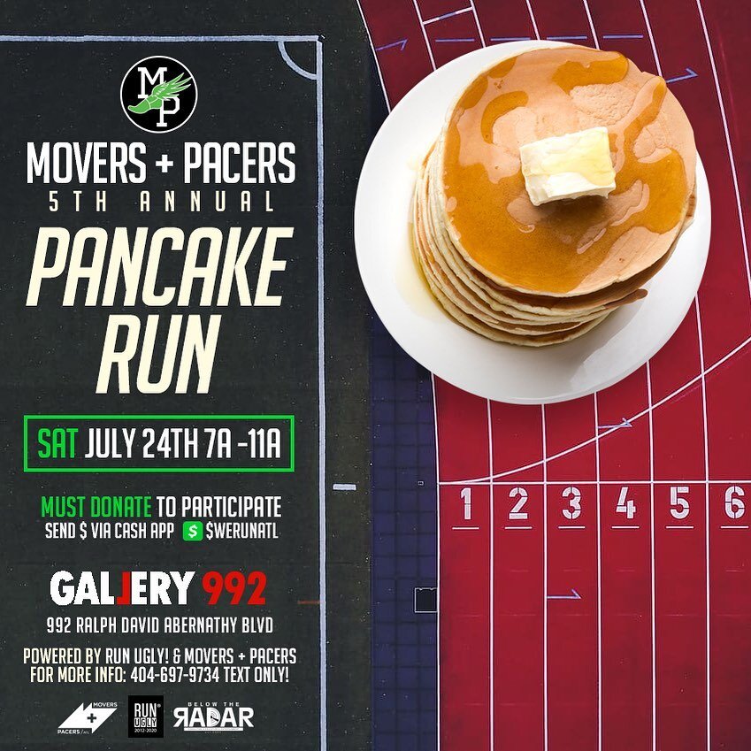 💙 SAVE THE DATE!
Saturday July 24th 7:30A  @gallery992atl 

We are doing something healthy in the West End!

Every year my home run club @moversandpacers &amp; I throw a Pancake Run 🏃🏾&zwj;♀️&hellip; walk &hellip; skip &hellip; jog on the West Sid