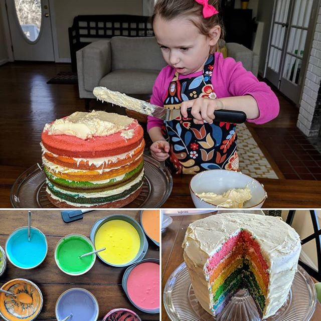 Taste the Rainbow - My little lady and I had such a lovely day baking a cake!  Happy March!
.
.
#cookingwithkids #homeschoolmom #homeschool #preschool #teachersfollowteachers #teachersofinstagram #iteachtoo #rainbowcake #marchactivities