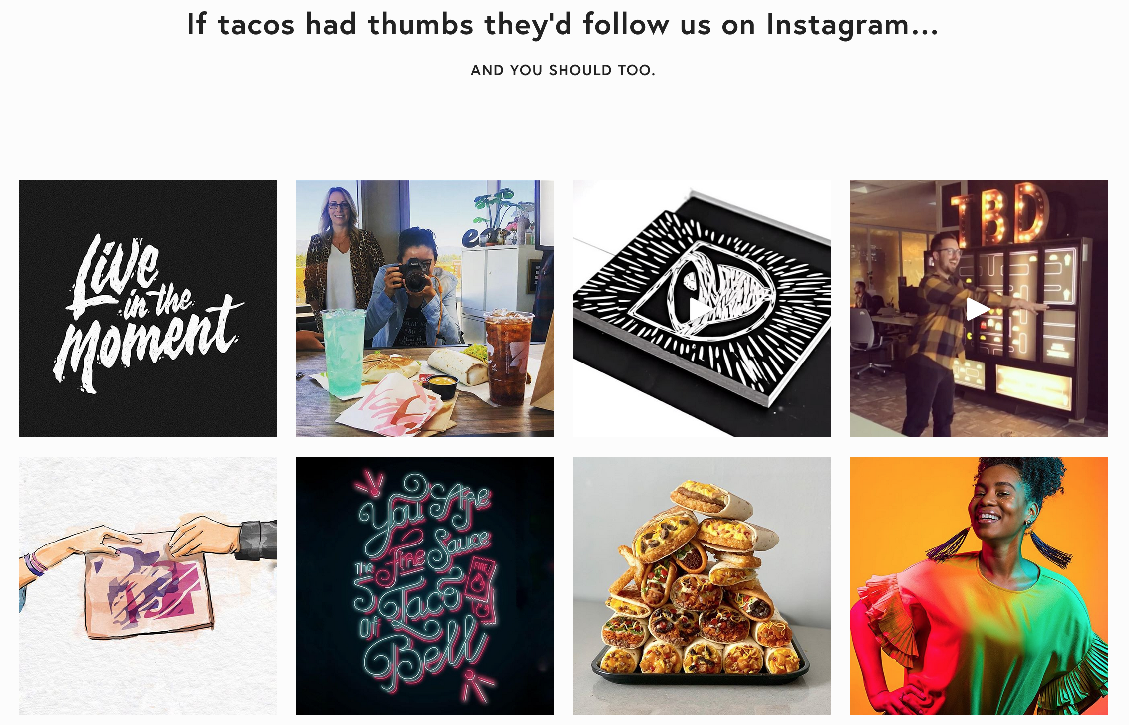 Taco Bell Design’s Instagram feed as integrated on the tacobell.design site