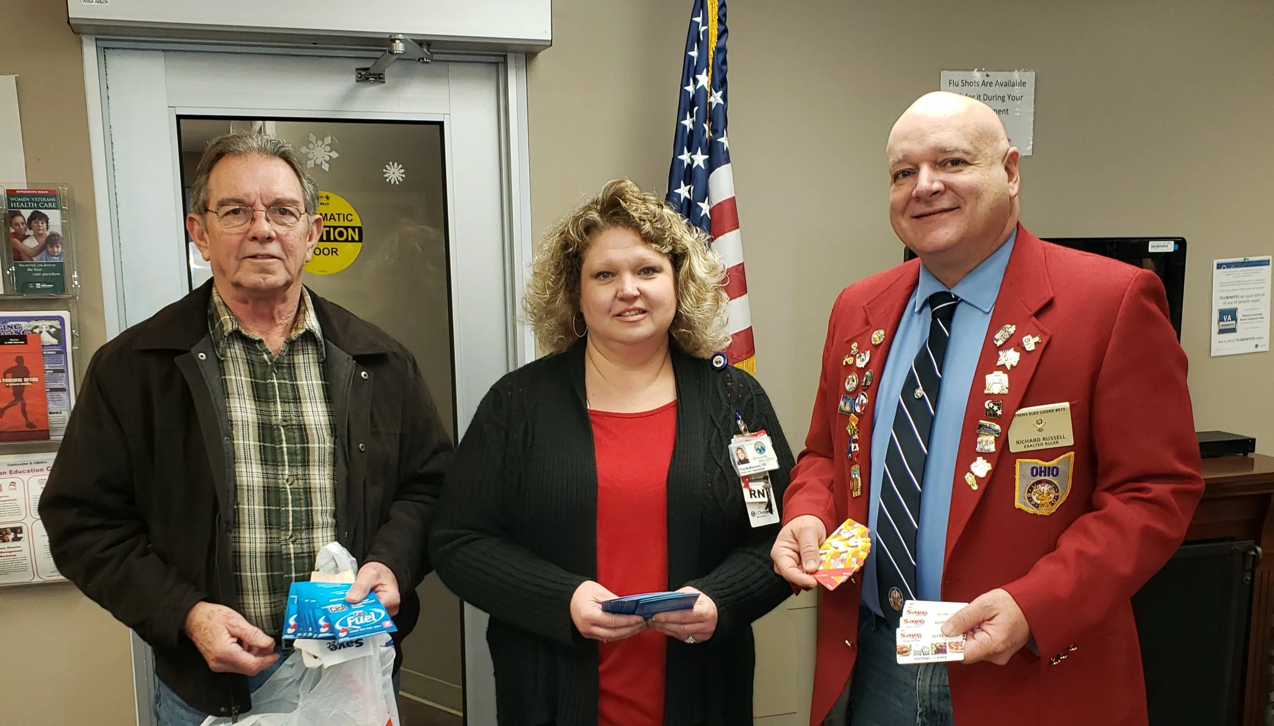 Pictured from L to R are Tim Lairson Athens Elks 973, Tina McManauy Department of Veterans Affairs and Rich Russell Athens Elks 973 Exalted Ruler.