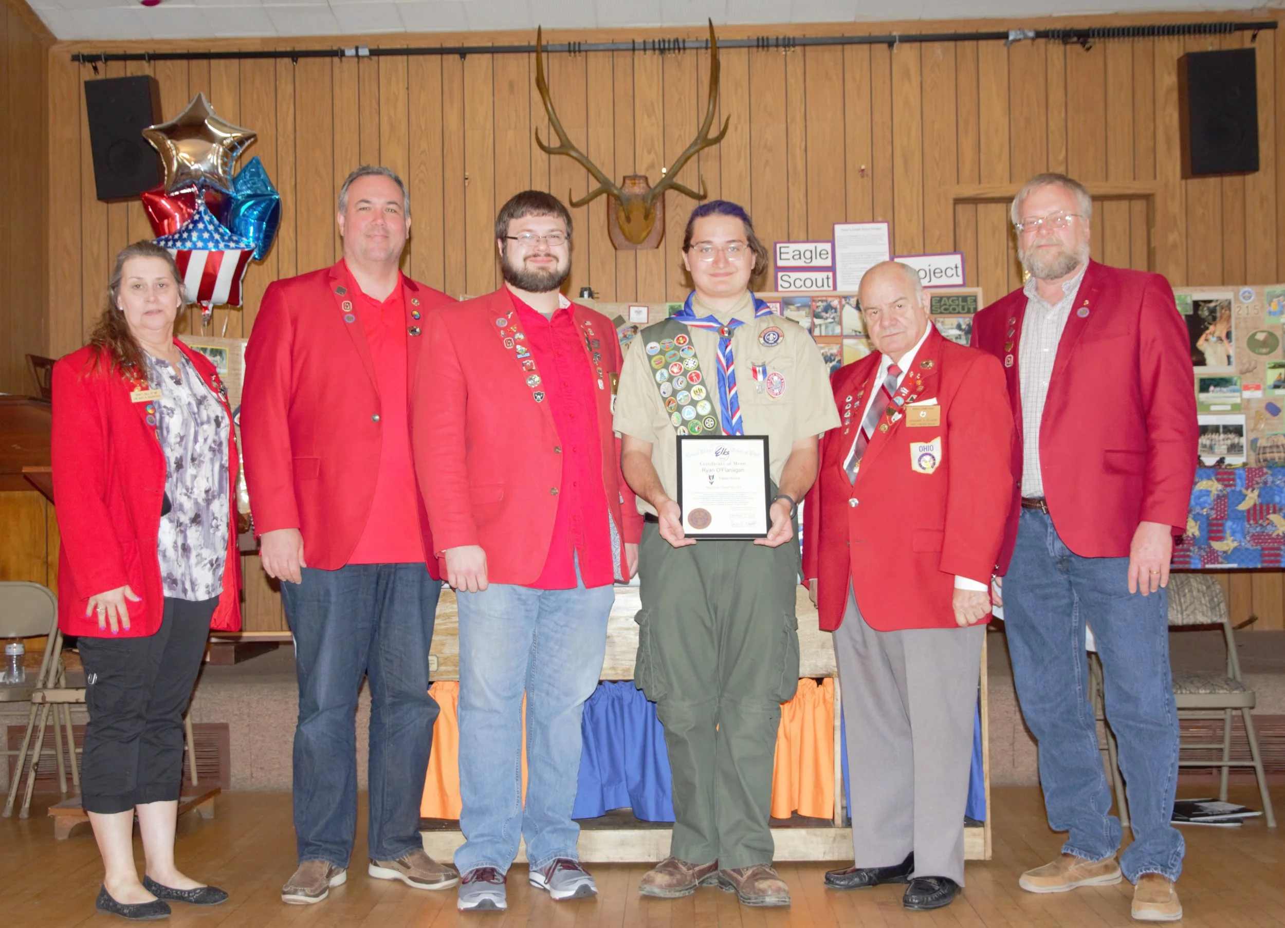 From left to right is Danielle Mahany, Treasurer; Richard Threadgill PER; Jeff Coyle, ER; Ryan O'Flanagan, Eagle Scout; Leonard Oliveri, Esquire; and John Masterson, Trustee.