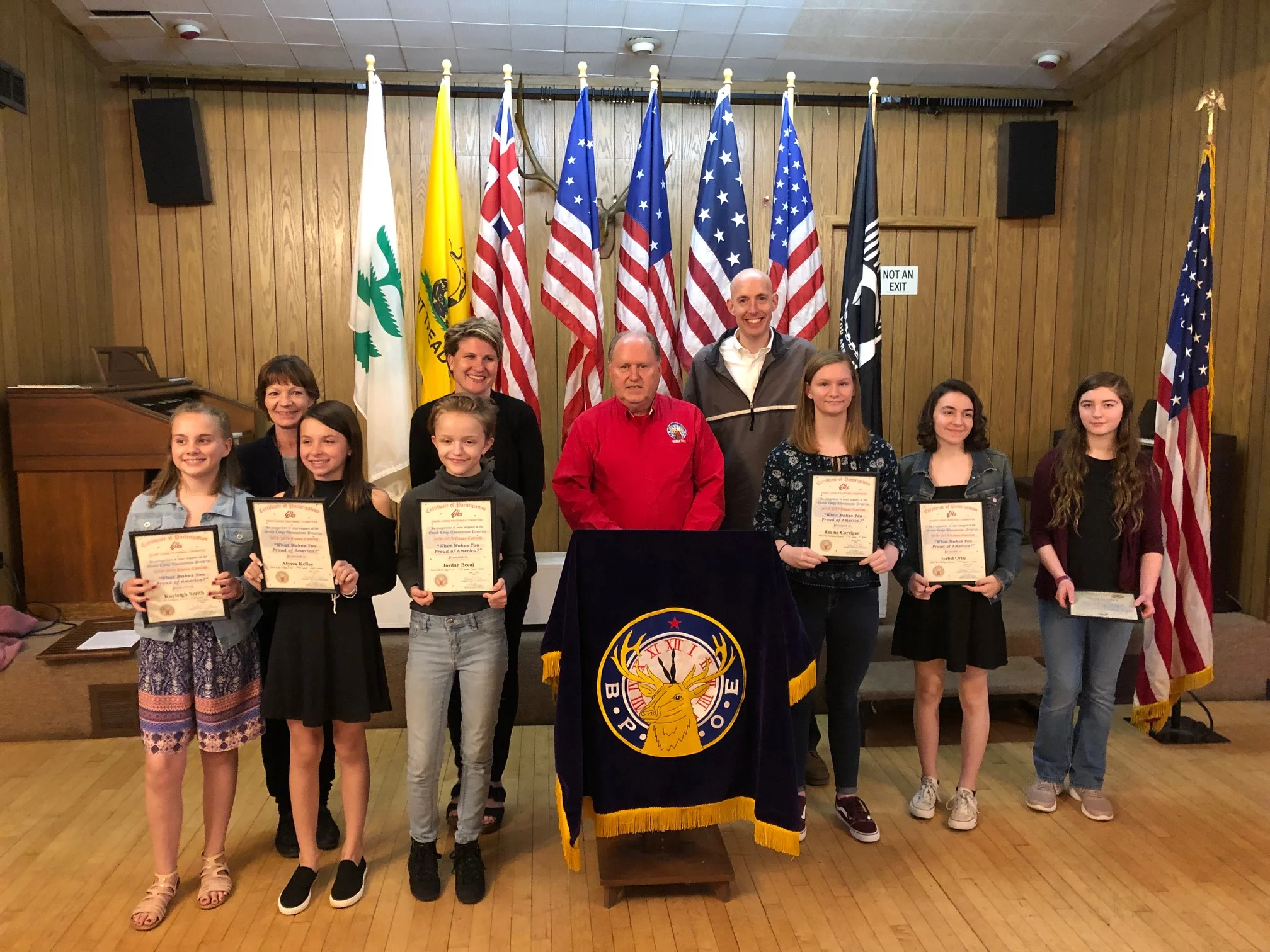 Americanism Essay contest winners and their teachers with Americanism Chair, Bill Maloney.